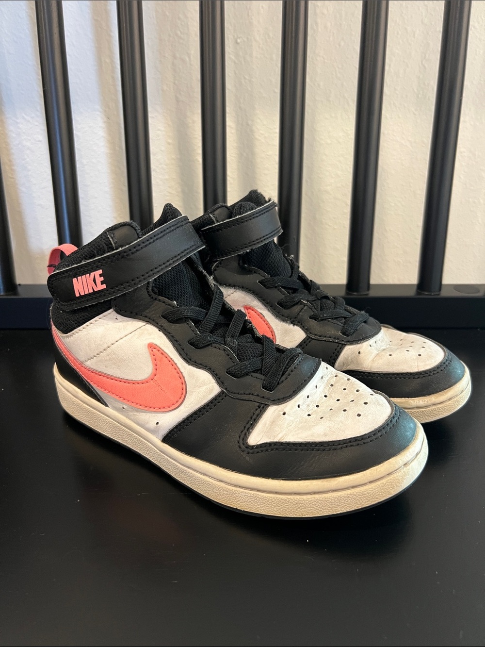 ❤️3/$25 (1-1/2) Nike Kids Mid-Top Sneakers in Black, White & Pink